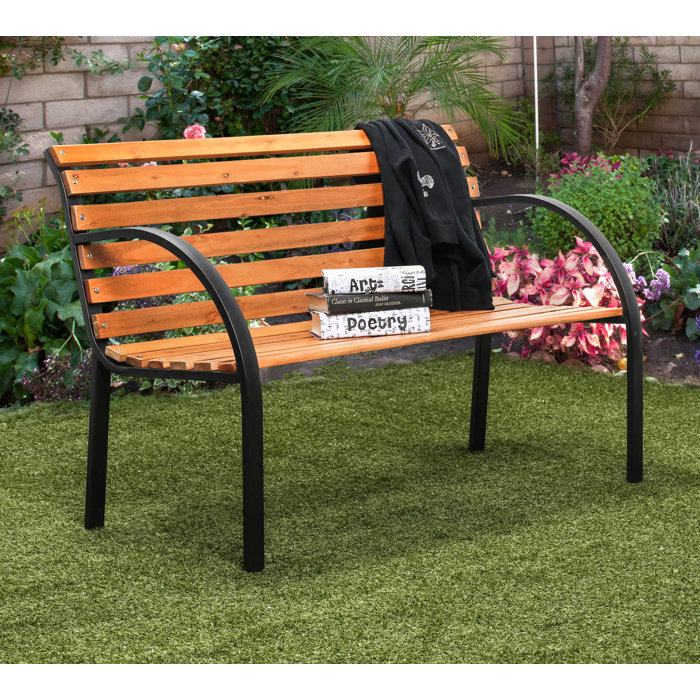 Hokku Designs Metal/Solid Wood Outdoor Bench & Reviews Wayfair